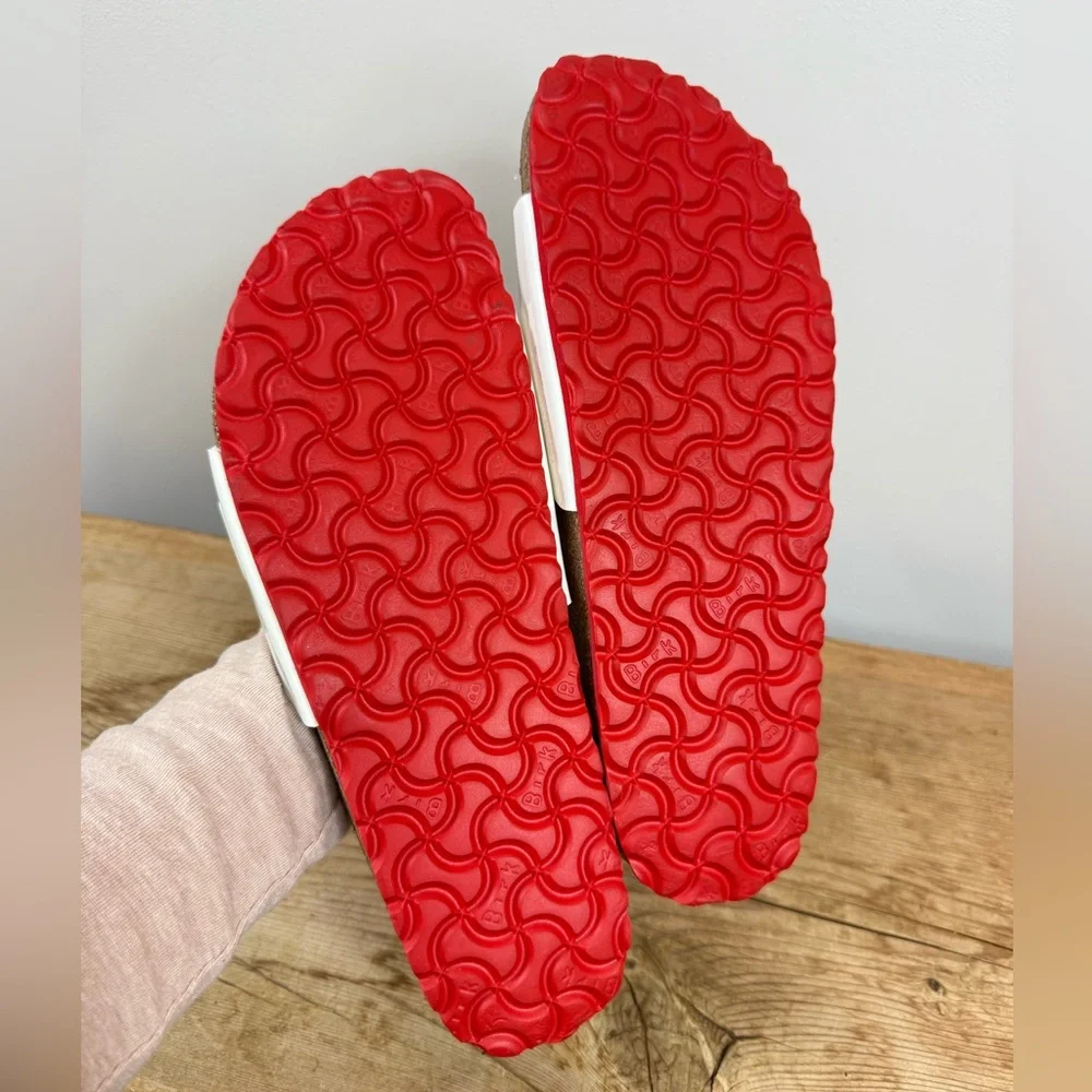 NEW Birkenstock Madrid sandals in white Birko-Flor material with a red sole - Picture 4 of 5